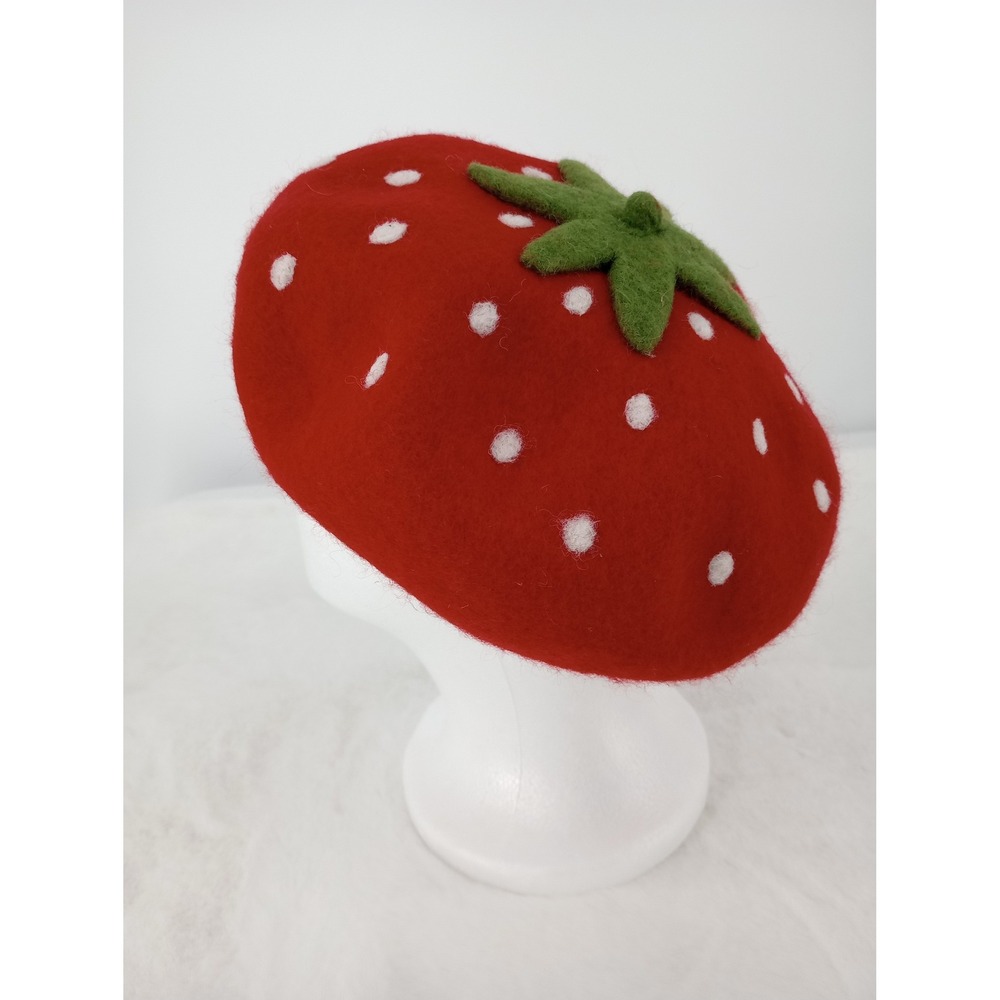 "ZASY" Wool Felt Red Strawberry Hat Handmade Casual Wool Beret Classic